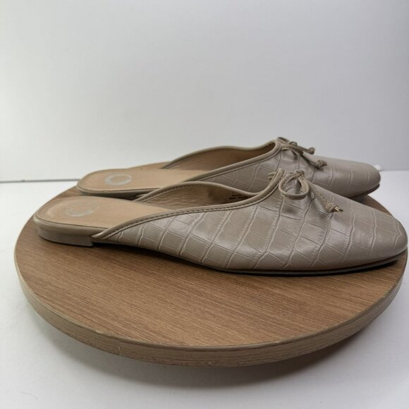 Journee Tammala Mule Beige Crocodile-Embossed Slip-On Flats Bow Accent - Size 10 - Picture 2 of 7